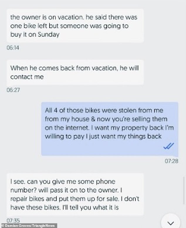 Mr Groves later contacted a seller who was advertising the stolen bikes on a Polish website